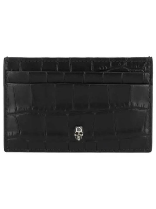 Crocodile embossed card holder black wallet - ALEXANDER MCQUEEN - BALAAN 1