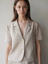 Pearl linen short sleeve crop beige short sleeve jacketPearl Crop Beige Short sleeve JK - DAMAGE MNEMONIC - BALAAN 1