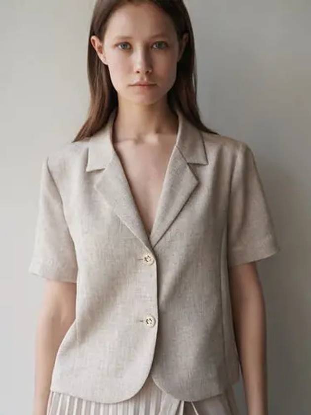 Pearl Linen Crop Short Sleeve Jacket Beige - DAMAGE MNEMONIC - BALAAN 2