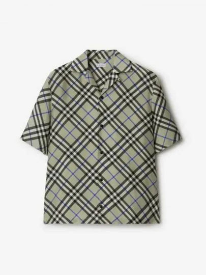 Check Oversized Silk Short Sleeve Shirt Lichen - BURBERRY - BALAAN 2