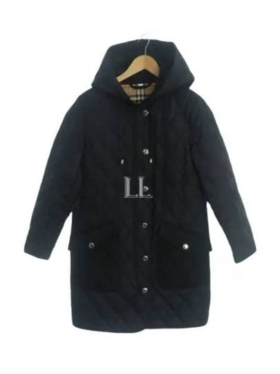 Women's Diamond Quilted Hoodie Single Coat Black - BURBERRY - BALAAN 2