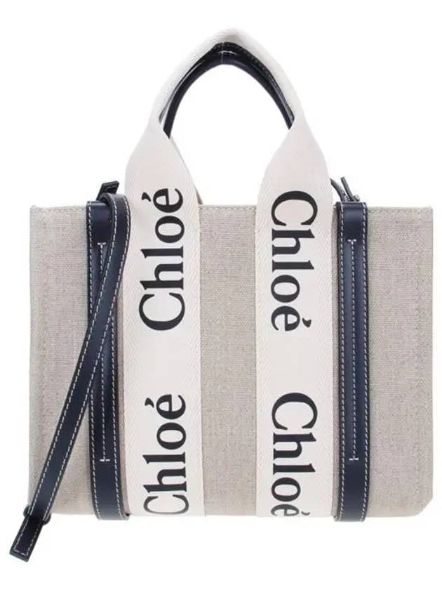 Woody Small Canvas Tote Bag Navy Beige - CHLOE - BALAAN 2