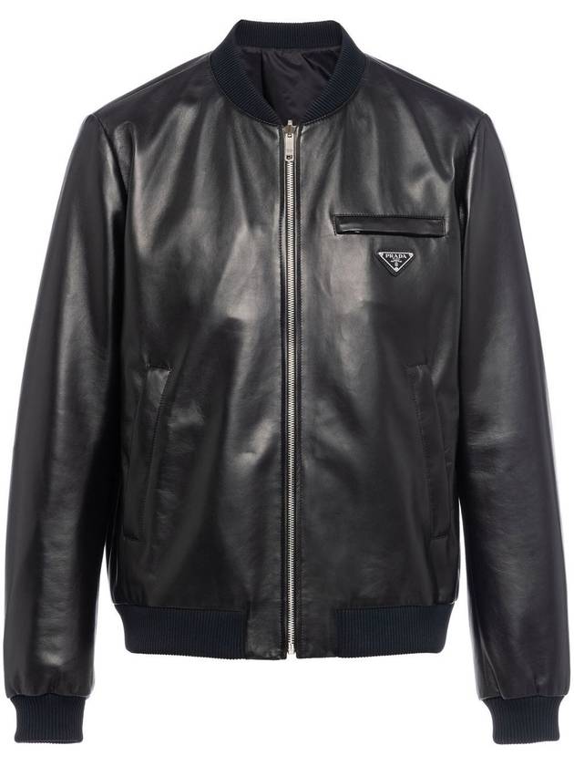 Reversible Nappa Leather Nylon Bomber Jacket Black - PRADA - BALAAN 2