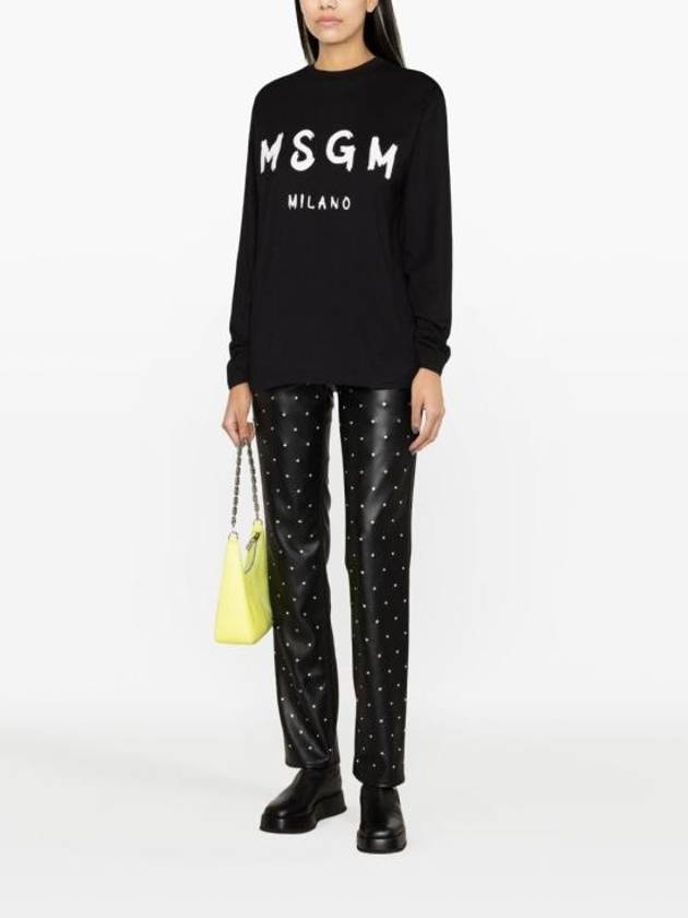 Milano Brushed Logo Cotton Long Sleeve T-Shirt Black - MSGM - BALAAN 4