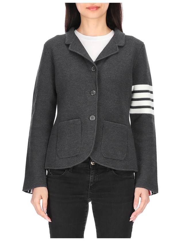 Women's Fine Merino Wool Link Jacket Dark Gray - THOM BROWNE - BALAAN.