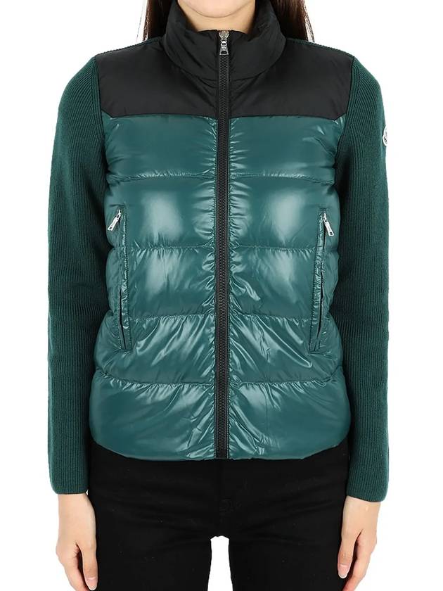 Kids High Neck Knit Mix Zip up Jacket Green 9B00007 M1131 870 12 14A Adults can wear - MONCLER - BALAAN 3