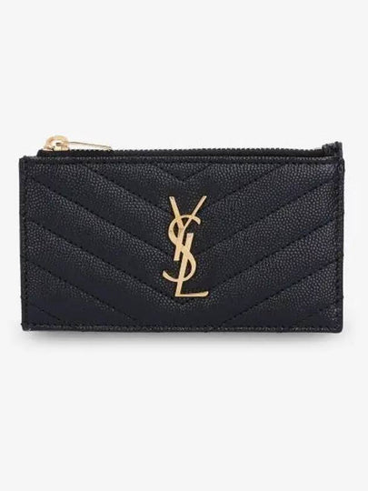 Monogram Fragment Zipper Card Wallet Black - SAINT LAURENT - BALAAN 2