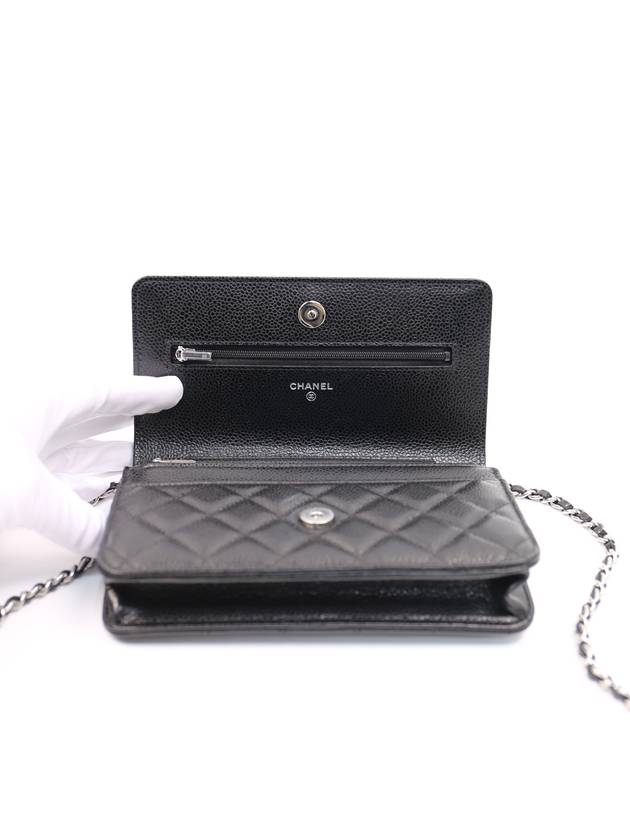 Classic Crossbag On Chain Grained Calfskin & Silver Black - CHANEL - BALAAN 5