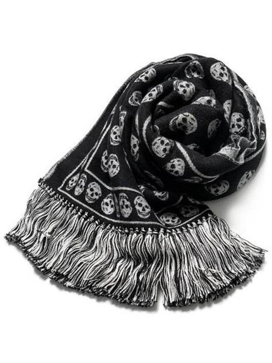 Skull Pattern Fringe Muffler Black - ALEXANDER MCQUEEN - BALAAN 2