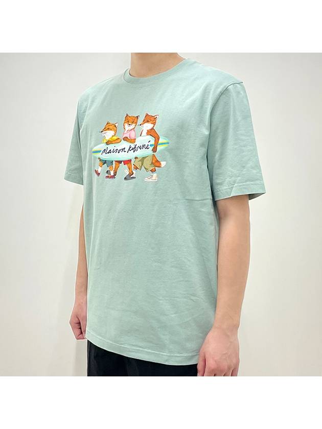 Surfing Foxes Logo Print Short Sleeve T-Shirt Sky Blue - MAISON KITSUNE - BALAAN 3