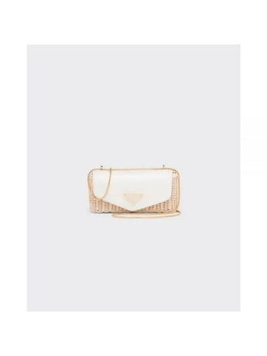 Triangle Logo Wicker Mini Shoulder Bag White Tan - PRADA - BALAAN 1