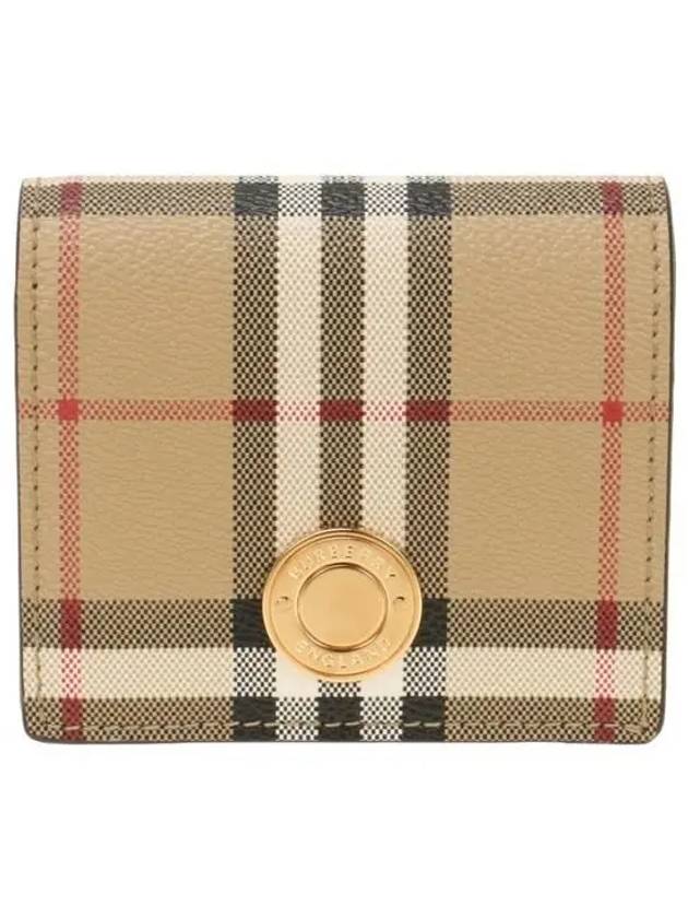 Check Small Leather Half Wallet Beige - BURBERRY - BALAAN 2