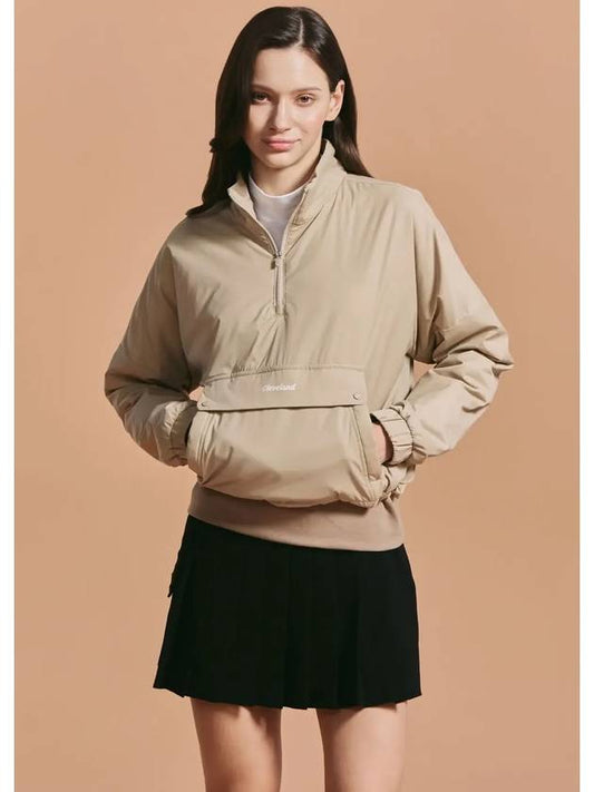 Women s kangaroo pocket lightweight padded anorak windbreaker beige - CLEVELAND GOLF - BALAAN 1