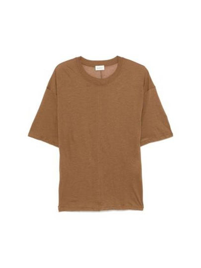 Crew Neck Cotton Short Sleeve T-Shirt Brown - SAINT LAURENT - BALAAN 2