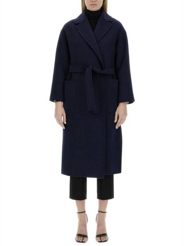 Nina Belted Virgin Wool Single Coat Navy - S MAX MARA - BALAAN 5