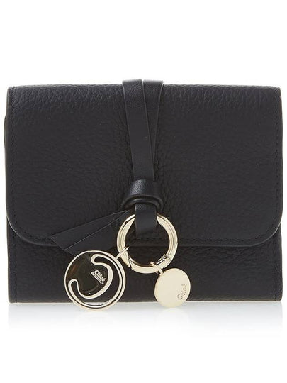 Alphabet Grain Leather Flap Small Half Wallet Black - CHLOE - BALAAN 2