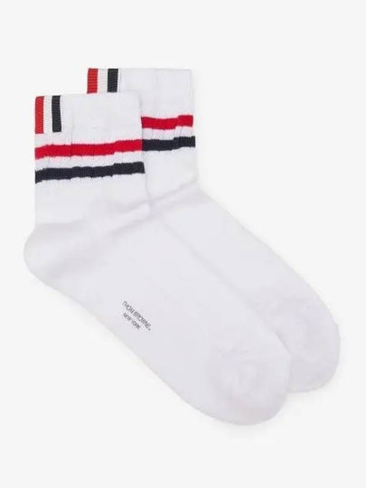 Men's Trimmed Ribbed Cotton Ankle Socks White - THOM BROWNE - BALAAN 2