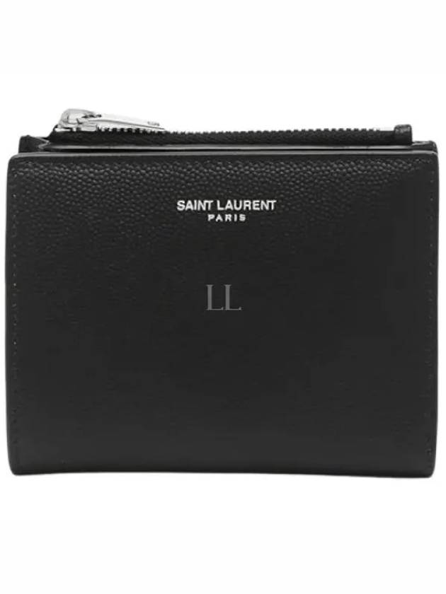 Grain de Poudre Embossed Leather Zipper Card Wallet Black - SAINT LAURENT - BALAAN 2