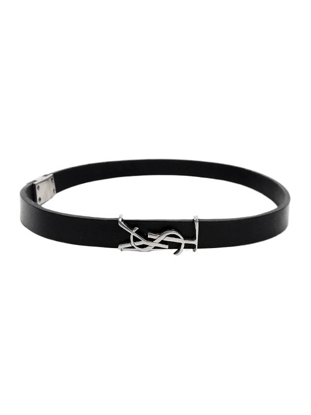 Silver Logo Leather Bracelet Black - SAINT LAURENT - BALAAN 2