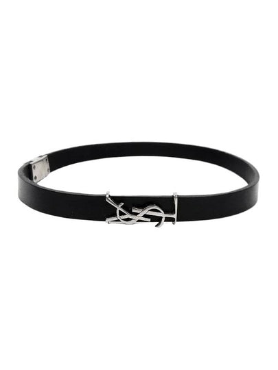 Silver Logo Leather Bracelet Black - SAINT LAURENT - BALAAN 2