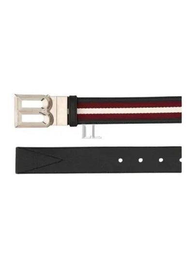 B Bold Buckle Reversible Leather Fabric Belt Red White - BALLY - BALAAN 2