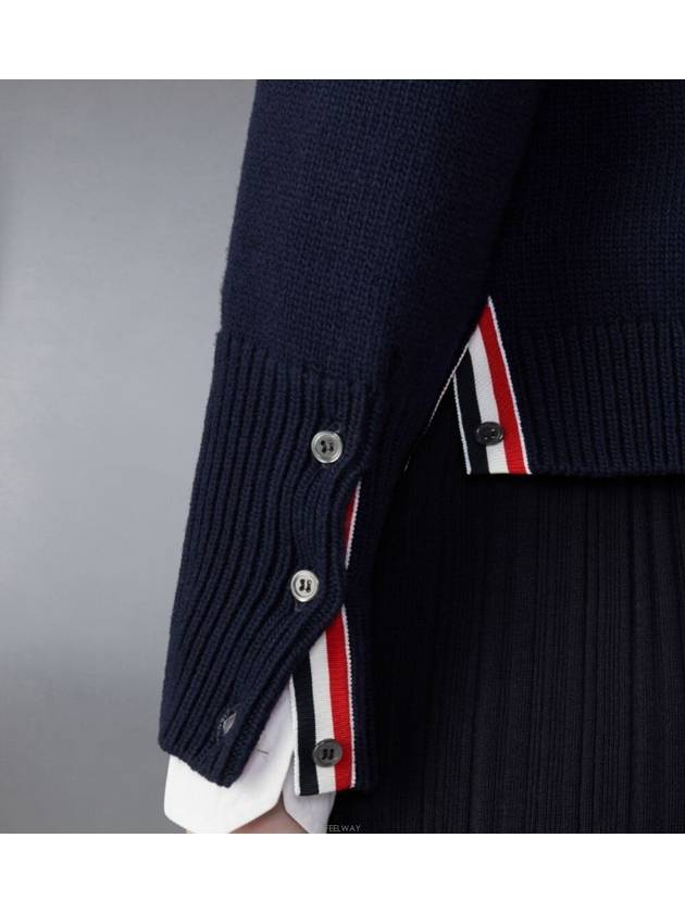 Floral Intarsia Cotton Cardigan Navy - THOM BROWNE - BALAAN 5