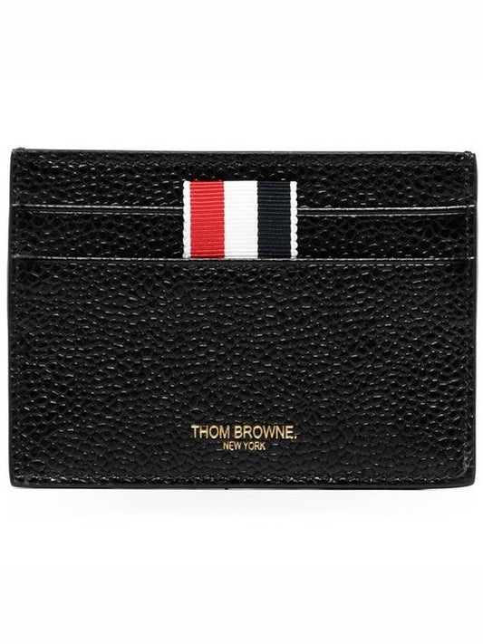 Stripe Note Compartment Pebble Grain Leather Card Wallet Black - THOM BROWNE - BALAAN 2