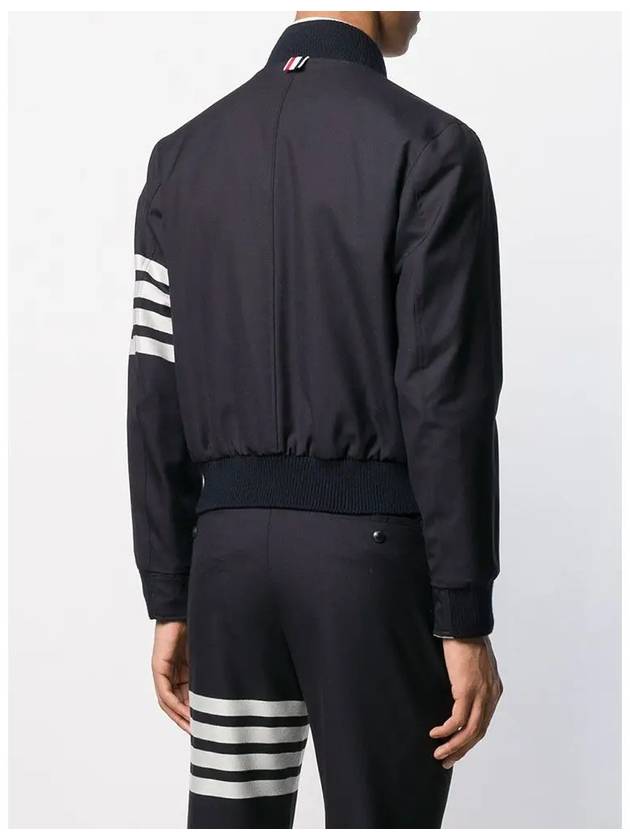 Diagonal Striped Knit Rib Blouson Bomber Jacket Navy - THOM BROWNE - BALAAN 6