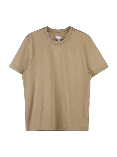 Women's Round Neck Plain Short Sleeve T-Shirt Beige - BOTTEGA VENETA - BALAAN 1