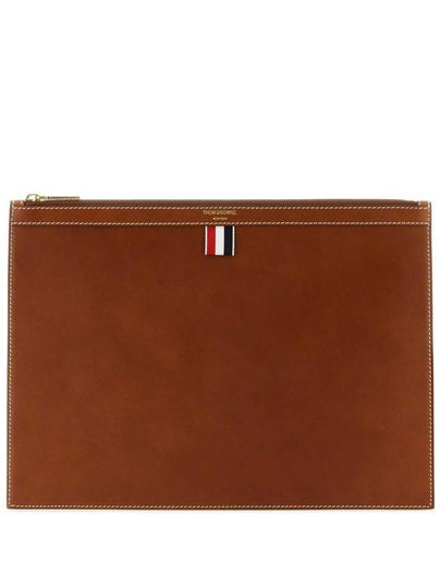 Vacchetta Leather Medium Document Clutch Bag Brown - THOM BROWNE - BALAAN 2