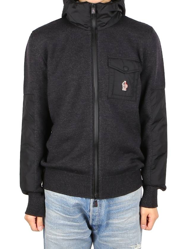 Men's Wool Hooded Cardigan Dark Gray - MONCLER - BALAAN.