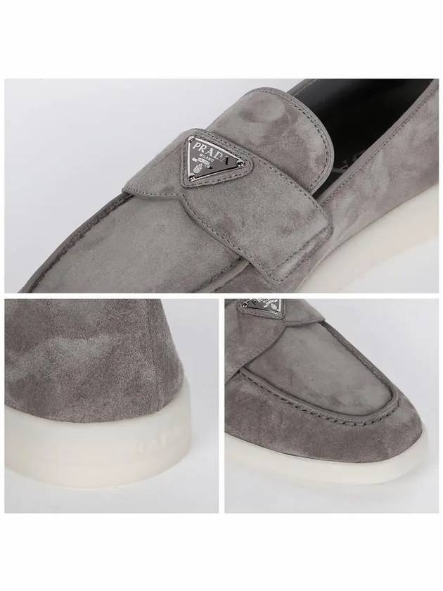 Triangle Logo Suede Loafers Grey - PRADA - BALAAN 5