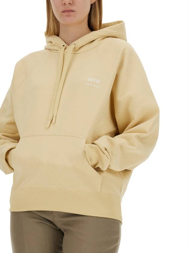 Logo Print Hoodie Beige - AMI - BALAAN 6