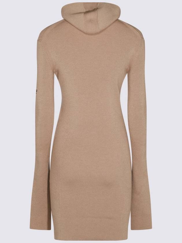 Long Sleeve Hooded Wool Silk Short Dress Beige - FENDI - BALAAN 5