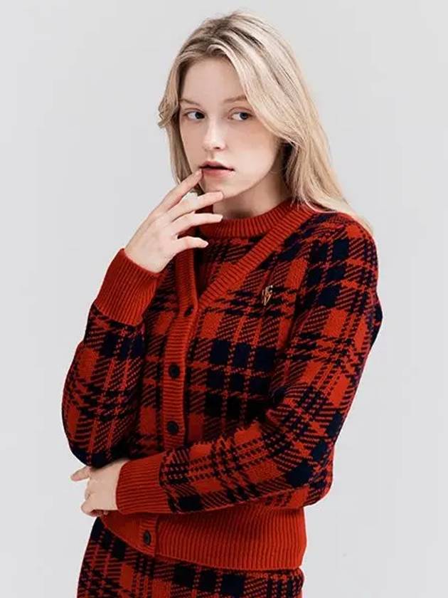 Golf Tartan Check Knit Cardigan Red - HENRY STUART - BALAAN 1