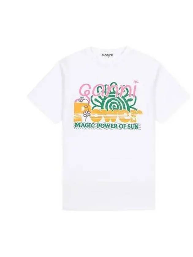 t shirt women graphic sun bright logo short sleeve white - GANNI - BALAAN 1