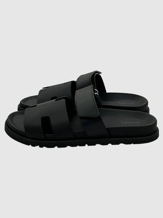 Hermes Chypre H Logo Calfskin Sandals Black - HERMES - BALAAN 2