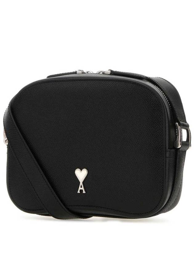 Metal Logo Leather Camera Cross Bag Black - AMI - BALAAN 3