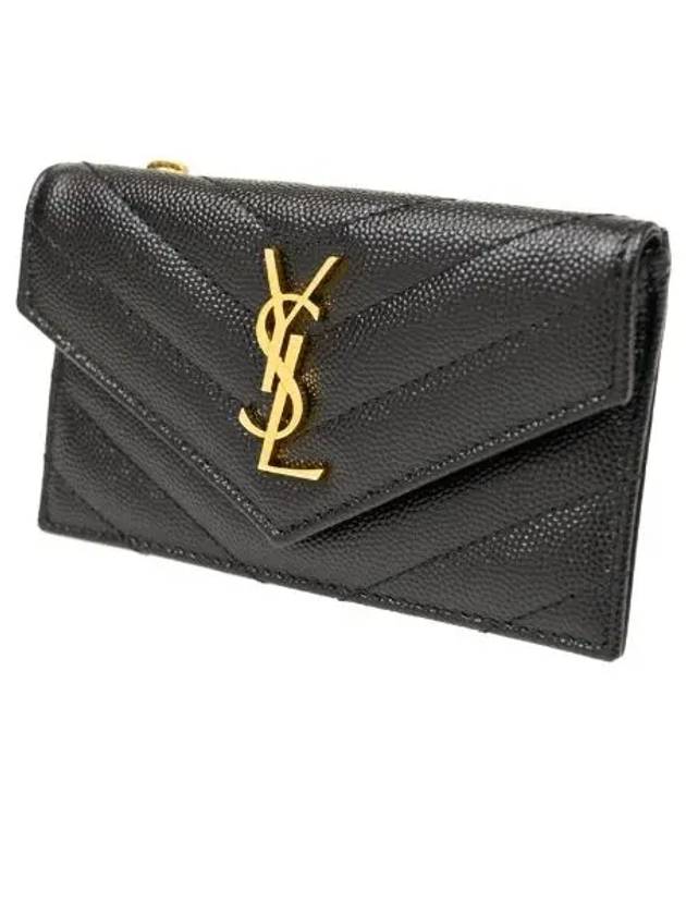 Cassandre Matelasse Fragment Emboss Leather Flap Card Wallet Black - SAINT LAURENT - BALAAN 4