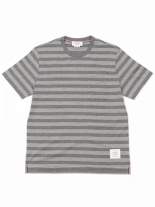 Stripe Pattern Short Sleeve T Shirt Black - THOM BROWNE - BALAAN 2