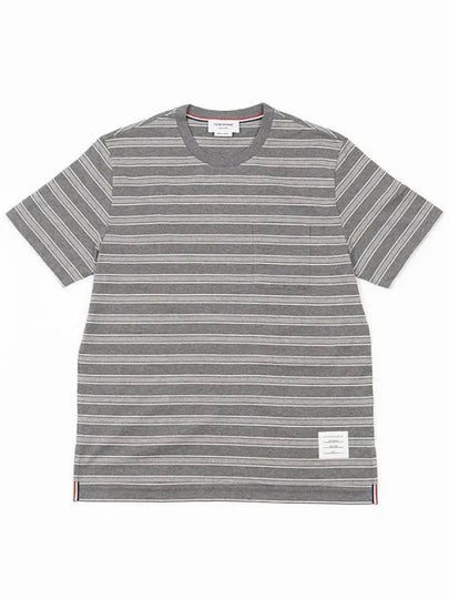 Stripe Pattern Short Sleeve T Shirt Black - THOM BROWNE - BALAAN 2