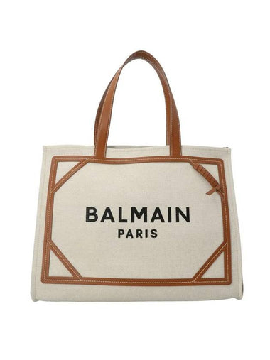 B-Army Logo Canvas Shopper Tote Bag Ivory Brown - BALMAIN - BALAAN 1