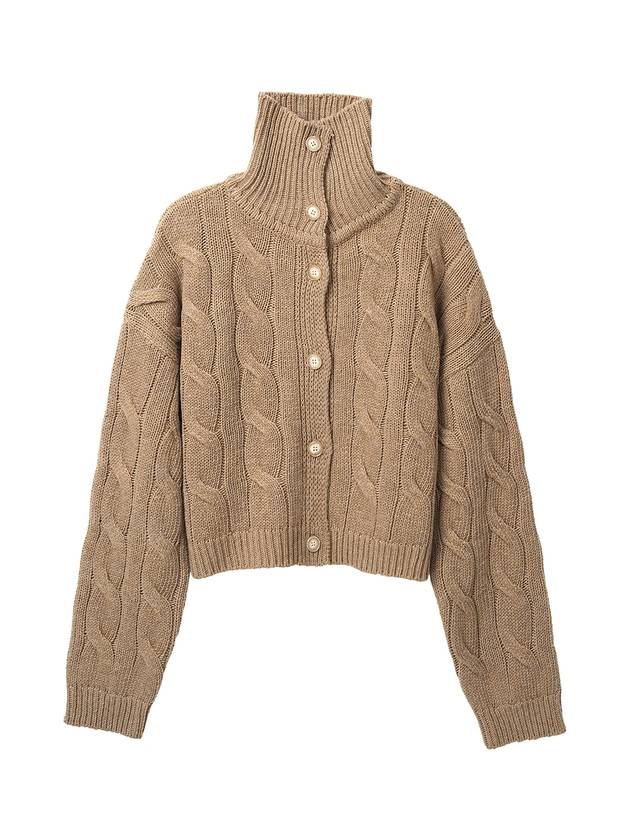 Turtleneck Cropped Knit Cardigan Beige - HIGH SCHOOL DISCO - BALAAN 1