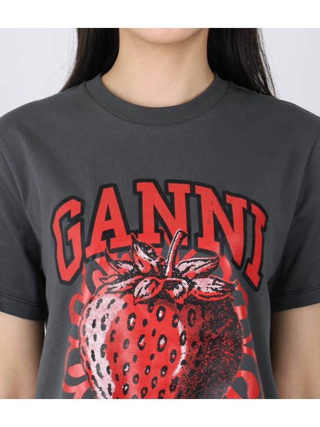 Strawberry Short Sleeve T-Shirt Ash Grey - GANNI - BALAAN 5