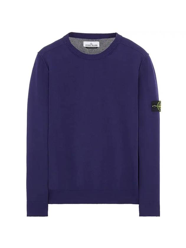 Wappen Patch Crew Neck Soft Cotton Knit Top Dark Blue - STONE ISLAND - BALAAN 1