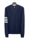 4 Bar Open Raschel Stitch V Neck Cardigan Navy - THOM BROWNE - BALAAN 3