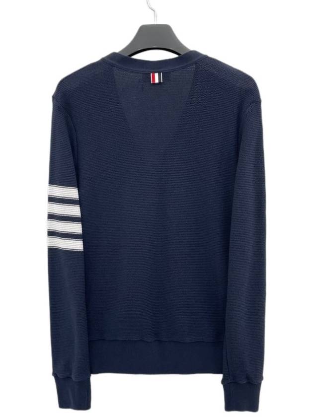 4 Bar Open Raschel Stitch V Neck Cardigan Navy - THOM BROWNE - BALAAN 3