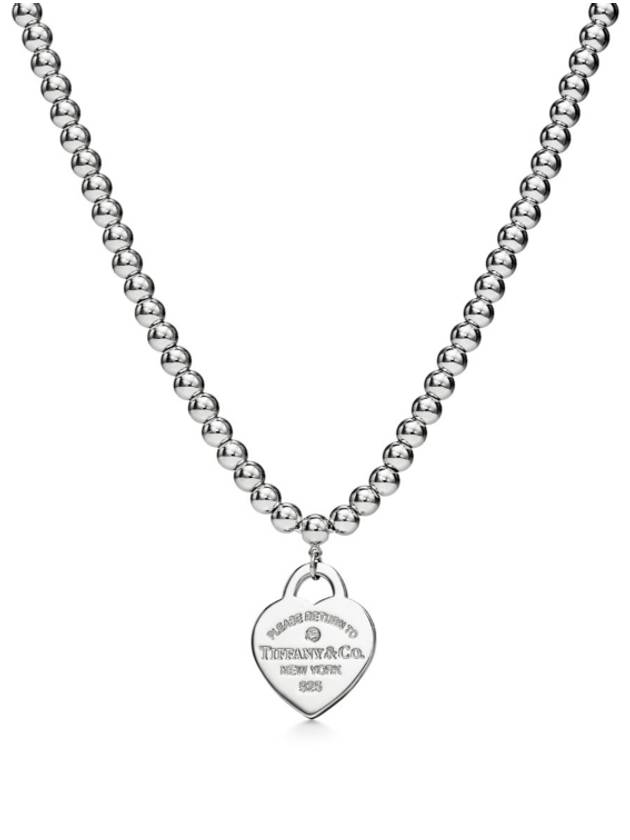 Heart Tag Bead Diamond Necklace Silver - TIFFANY & CO. - BALAAN 2