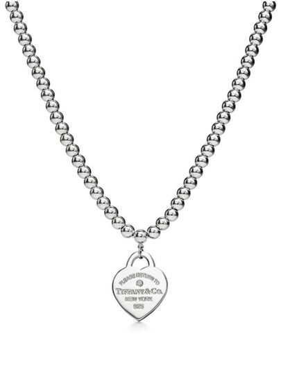 Heart Tag Bead Diamond Necklace Silver - TIFFANY & CO. - BALAAN 2