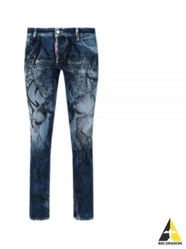 Graphic Sketch Skinny Dan Jeans Blue - DSQUARED2 - BALAAN 2